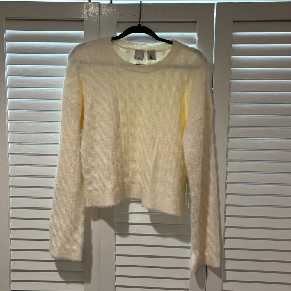 Joie Cream Fuzzy Crew Neck Sweater And Matching Hat